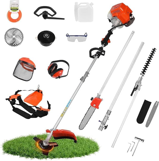 5 in 1 Multifunctional Weed Eater, 52CC 2-Cycle Gas Cordless Hedge Trimmer, 2025 Upgraded Weed Eater Gas Powered, String Trimmer, Handheld Chainsaw Brush Cutter for Yard, Garden