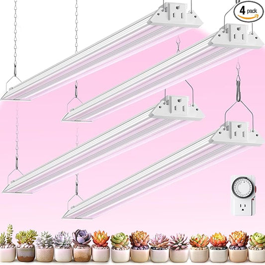 Barrina TX72 4FT Grow Lights for Seed Starting, 288W(4 x 72W, 2000W Equivalent), Full Spectrum, Linkable, High PPFD, Mechanical Timer, Grow Lights for Indoor Plants with On/Off Switch, 4 Packs