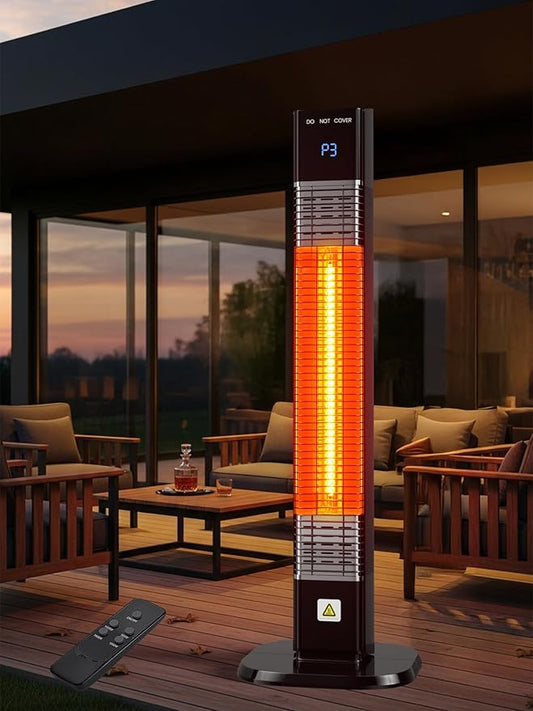 29'' Outdoor Patio Heater with Remote, 24H Timer & 1S Fast Heat, Carbon Fiber Heating Tube, 3 Heat Levels, Tip-Over and Overheat Protection, Electric Space Heaters for Backyard, Garage