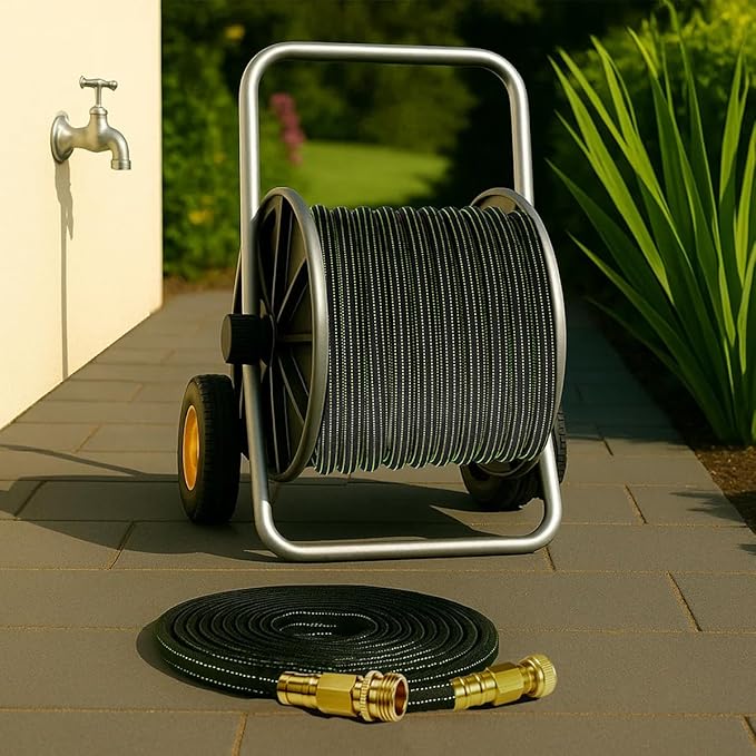 50FT Lightweight Flexible Garden Hose,Non-Slip Handles,Non-kink Hose,Solid Brass Fitting for Boats, RV Water Hose,Marine Washdown,Lawn,Garden,Leakproof TPE Hose (GreenBlack, 2x25 FT)
