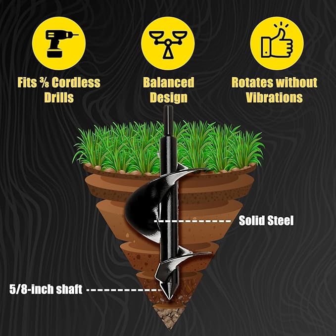 Power Planter Bulb Auger & Bedding Plant Tool - 3"x7" Garden Auger Drill Bit with 3/8" Non-Slip Hex Drive, Hand-Welded Planting Auger Gardening Drill, Earth Auger Digging Tools, Up to 6" Deep (Lime)