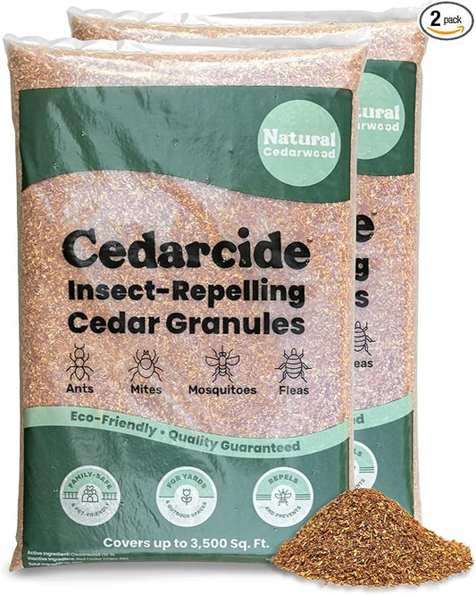 Cedarcide Lawn, Home & Garden Cedar Granules | Repels Fleas, Ticks, Ants & Mosquitoes | Smells Great, Easy to Use | Family & Pet Safe | 2 Bags (16 Lbs)