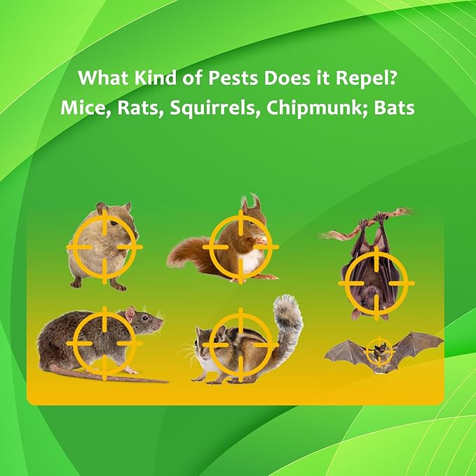 Mice Rat Repellent for House Rodent Squirrel Repellent Ultrasonic Mouse Deterrent Device Bat Removal Attic Garage Basement Crawlspace Indoors(Green)