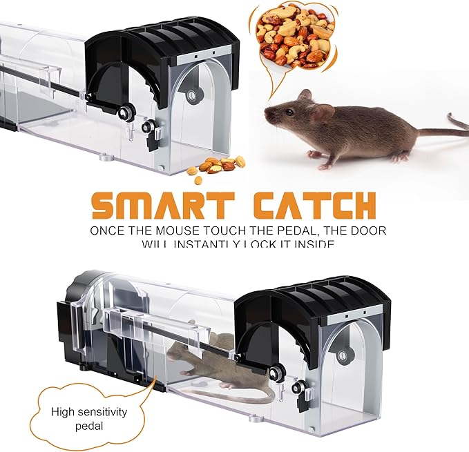 Humane Mouse Traps 2-Pack, 12.2 Inches Enlarged No Kill Rat Traps for Chipmunk - Easy to Use & Clean, No Touch Release, Sensitive, Pet and Children Friendly Mice Trap Catcher Indoor and Outdoor