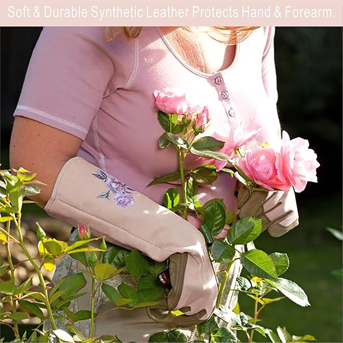 Long Gardening Gloves for Women,Durable Rose Pruning Gloves Thorn Resistant for Weeding Planting Digging(Small,1 Pair)