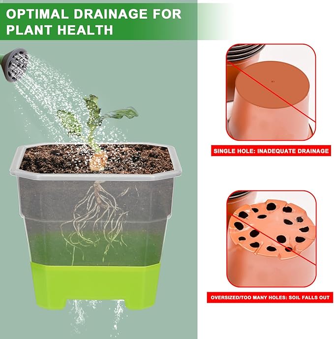 Aobiono 10 Packs 4 Inch Clear Nursery Pots with Reinforced Silicone Base for Easy Transplant, Reusable Seed Starter Seedling Small Plant Flower Pots with Drainage (Green, 10 Packs)