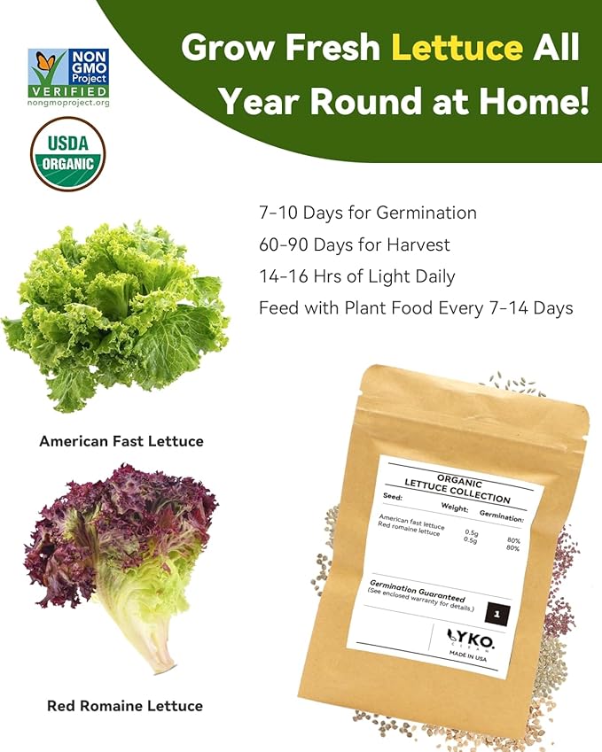 Red Romaine Lettuce Seed Pod Kits for AeroGarden, Ahopegarden, iDOO Hydroponics Growing System Indoor Herb Garden, 400+ Seeds, Including American Fast Lettuce, Red Romaine Lettuce(16-Pods)