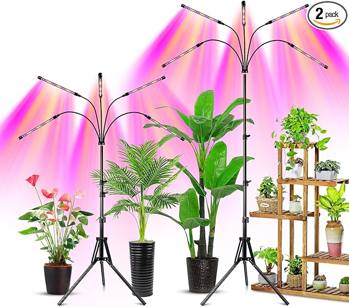Wolezek Grow Lights for Indoor Plants, 2 Pack Full Spectrum Plant Light with Adjustable Stand, 5-Head LED Grow Light with Auto 6/12/16H Timer, 5 Brightness Levels, Ideal for Large & Tall Plants