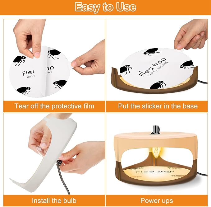 Flea Trap for Inside Your Home, Flea Light Traps with 2 Glue Discs Odorless Natural Fleas Killer Trap Pad Bed Bug Traps Light Bulb Pest Control for Home House Inside, Safe for Children Pet Dog Cat
