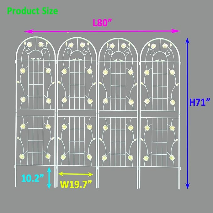4 Pack Metal Garden Trellis for Climbing Plant Rose Stand, Cream White Outdoor 71'' Tall Flower Support Iron Garden Fence