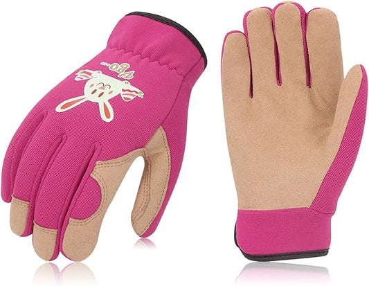 Vgo... 1-Pair Age 4-5 Kids Gardening Gloves,Children Yard Work Gloves,Soft Safety Outdoor Playing Gloves (Size S,Purple Rabbit, KID-SL7362)