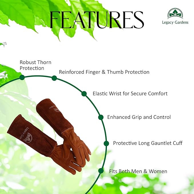 Leather Gardening Gloves for Women & Men, Long Garden Gloves, Cowhide Gauntlet Rose Pruning Thorn Resistant, Forearm Protection, 2XL, Brown