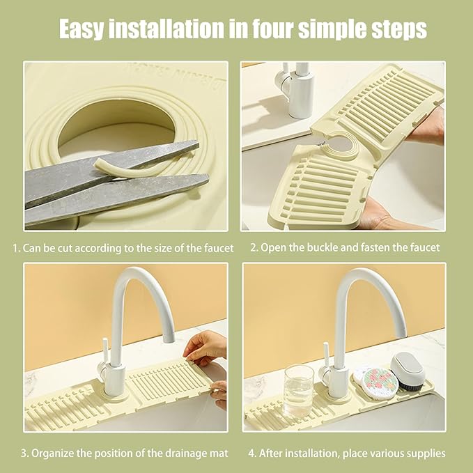 Faucet Mat for Kitchen Sink - 2024 Upgraded Premium Silicone Splash Guard with Fast Drying Properties - Protective Sink Tray Ideal for Stone Sinks in Kitchen & Bathroom (2, Green)