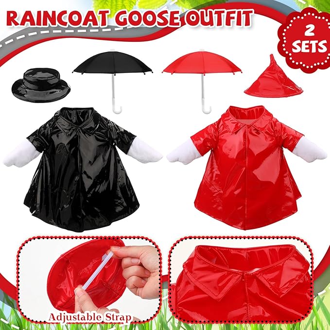 Frienda 2 Set Raincoat Porch Goose Outfit Clothes for 23" High Cement or Plastic Goose, Raincoat and Umbrella Yard Cement Geese Duck Clothes Costume for Fall Halloween Outdoor Garden Patio Decor