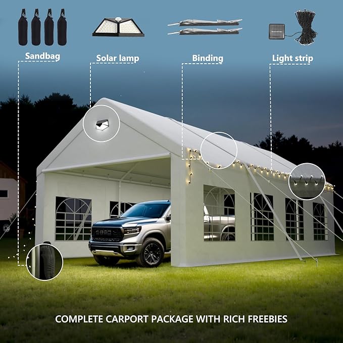 Carports 10X30 Heavy Duty,Car Ports with 180G Removable Side Walls,Carport Canopy,Portable Car Port Garage,Car Shelter All Weather,White
