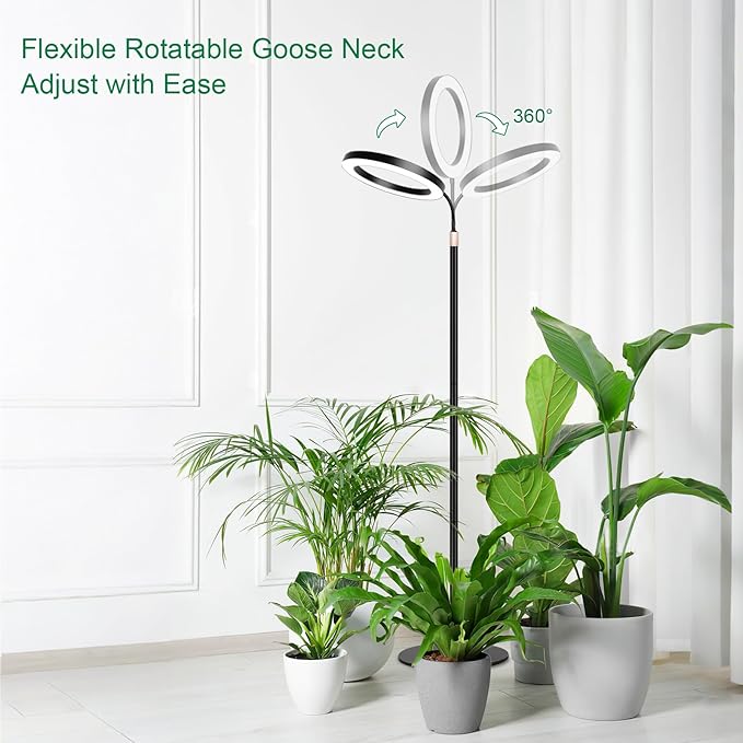 LBW 10.2in Grow Lights for Indoor Plants Full Spectrum with Stand, Floor Plant Growing Lamp for Large Plants, Auto ON/Off Timer 4/8/12H, 4 Dimmable Levels, 47.2-63 in Adjustable Height