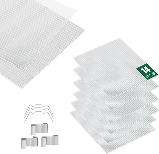14 Pack Clear Polycarbonate Greenhouse Panels,Twin-Wall Polycarbonate Sheets for Roofing,Greenhouses ,Weather Resistant for Roof, Siding, and Sunroom(4ftx2ftx0.16in)