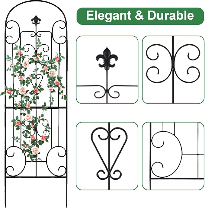 70"X18" Metal Garden Trellis for Climbing Plants, Climbing Plant Support, Heavy-Duty Steel Garden Trellis for Indoor & Outdoor Vines Plant Rose Vegetable Support Black (2, Pattern-C)