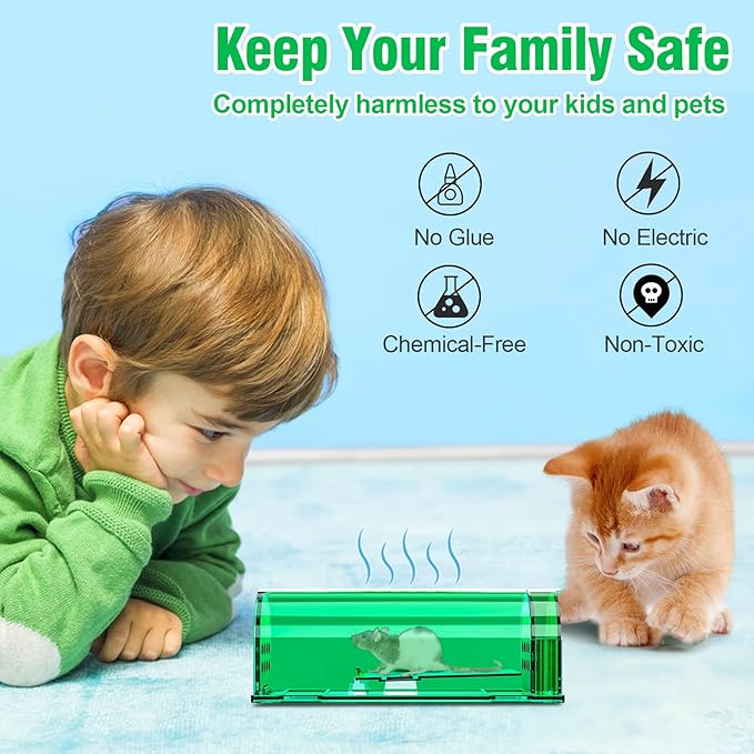 4 Pcs Humane Mouse Traps Indoor for Home, Live Mouse Trap, Reusable Mice Trap Catcher for House & Outdoors