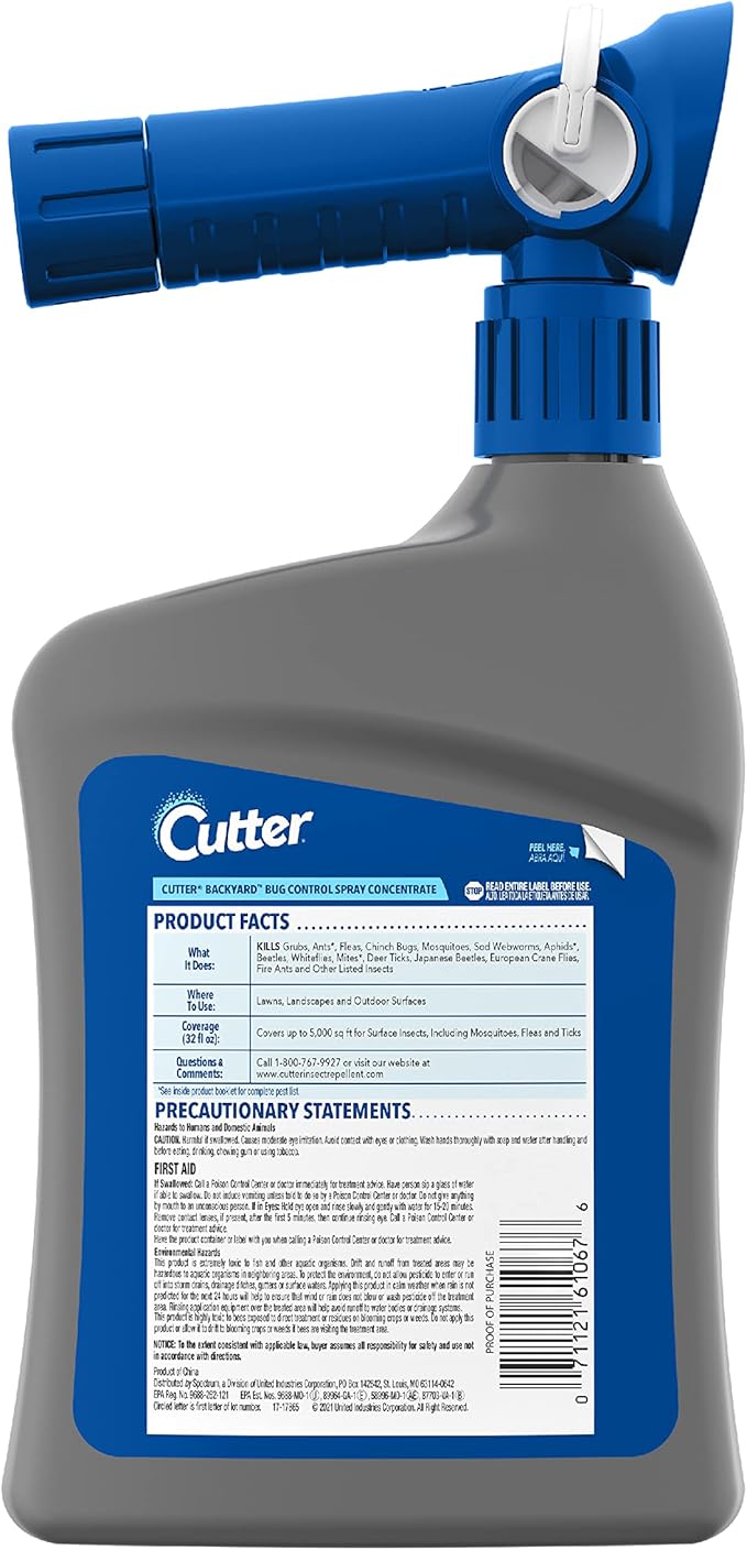 Cutter Backyard Bug Control Spray Concentrate (6 Pack), Kills Mosquitoes, Fleas & Listed Ants, 32 fl Ounce