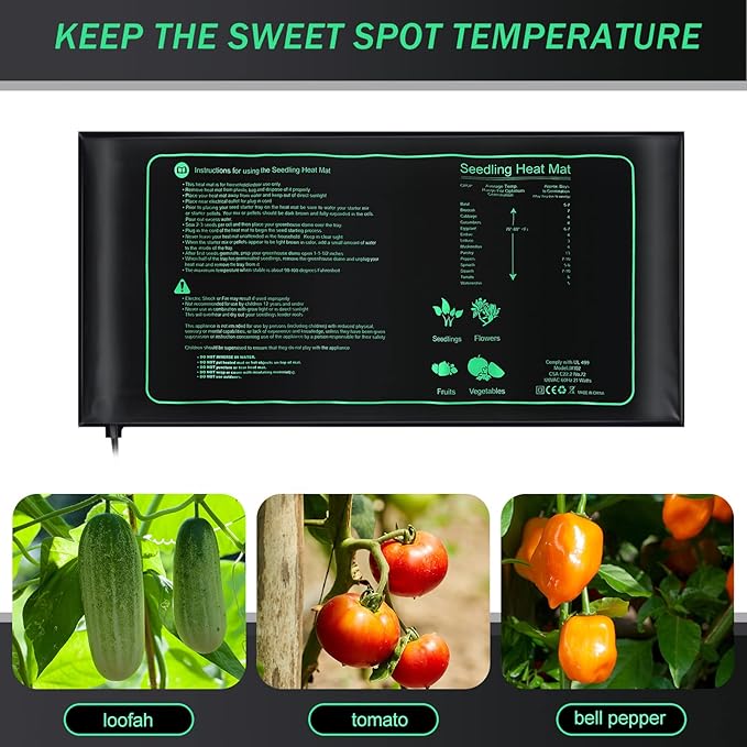 ROCEEI 6 Pack Durable Seedling Heat Mat 10 x 20.75 Waterproof Plant Heating Pad Warm Hydroponic Grow Mat for Greenhouse Grow Seed Starting Plant Germination (Black,Green)