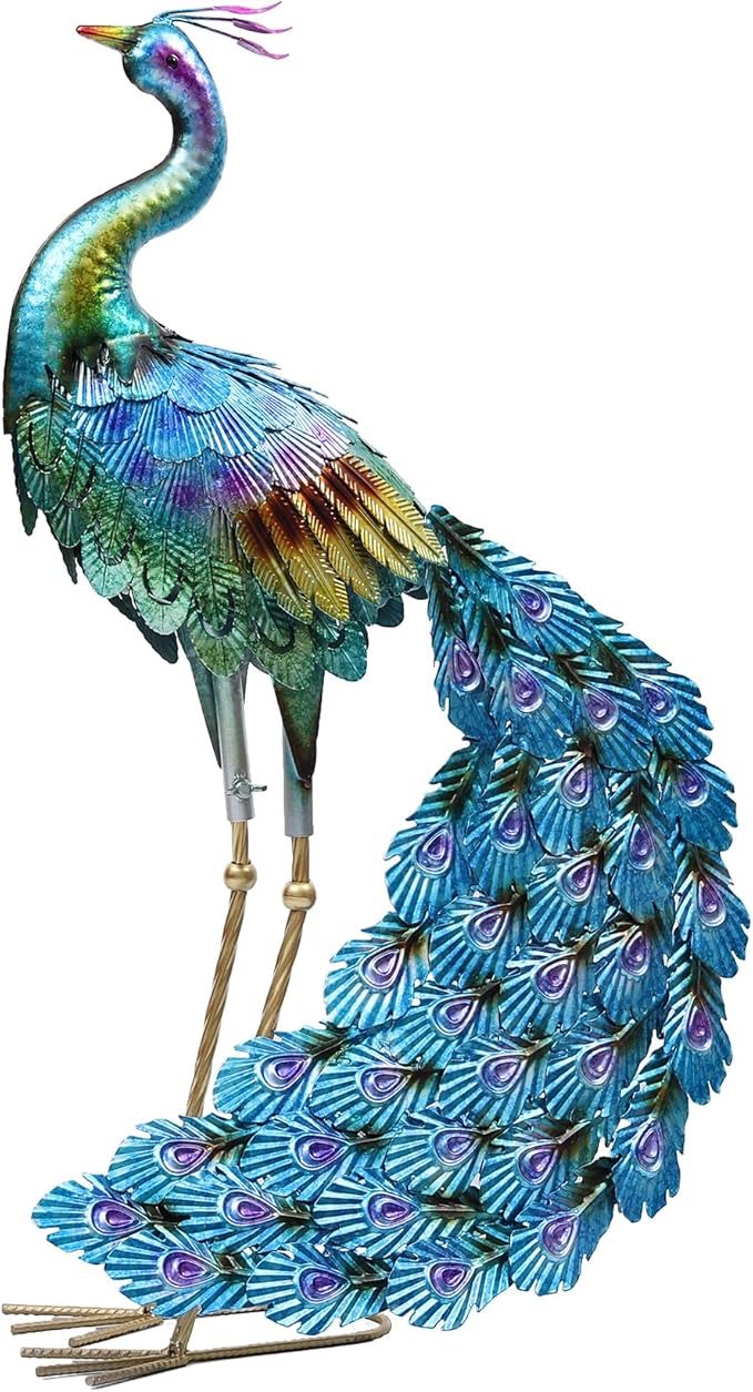 Haven Treasures Luxury 30.5 inches Outdoor Metallic Peacock Statute for Your Garden Decoration, Outdoor Yard Decor Sculpture, Home Décor