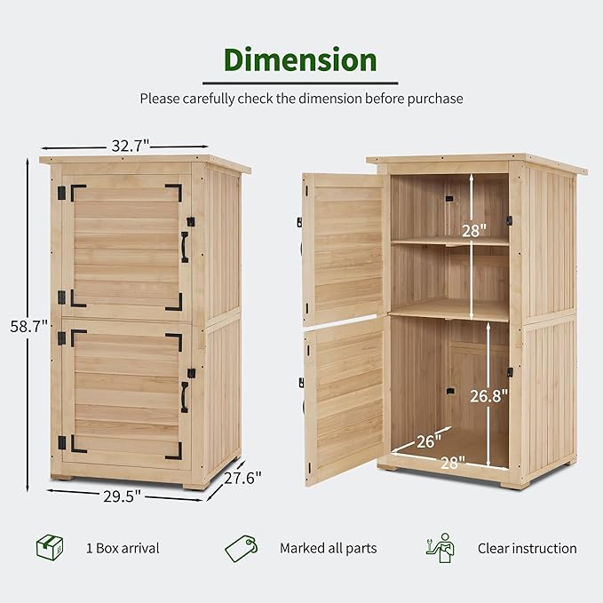 MCombo 30" Deep Wood Sheds & Outdoor Storage, Outside Garden Tool Cabinet Shed with Removable Shelf, Outdoor Storage Cabinet Shed Waterproof for Patio 0786 (Natural)