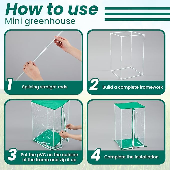 Nuanchu 2 Pcs Mini Greenhouse PVC Portable Greenhouse 11.8 x 11.8 x 19.7 Inch with Ground Nails Mini Indoor Outdoor Warm House for Gardening Plants Flowers