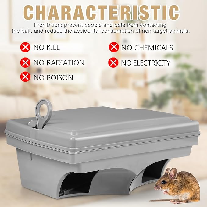 Qualirey 6 Pack Rat Bait Stations with 6 Keys Reusable Heavy Duty for Rodents Outdoor Mouse Poison Holder Large Station Traps for Mice Pests, Bait Not Included(Grey)
