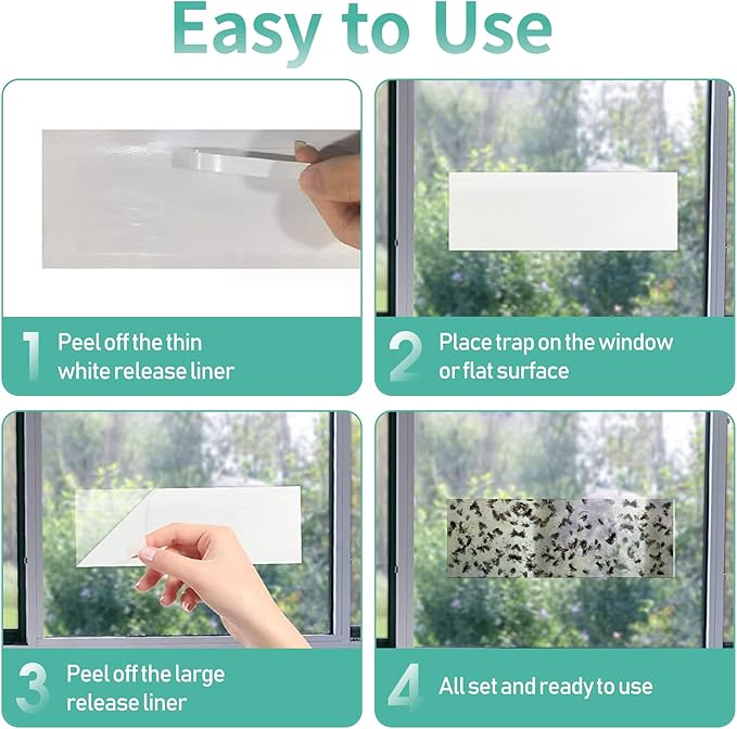 60 Pcs Window Fly Traps for Indoor/Outdoor, Insect, Bugs, Fly & Fruit Fly Glue Sticky Adhesive Insect Killer - Easy to Use, Waterproof, Disposable, Non-Toxic, and Odorless, Economic Pack