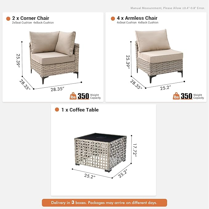 Outdoor Sectional Patio Furniture Set with Glowing Table,7 Pieces Wicker Conversation Sets L Shaped Couch Out Door Sofa Set Outside Furniture for Garden Deck Yard Porch,Beige