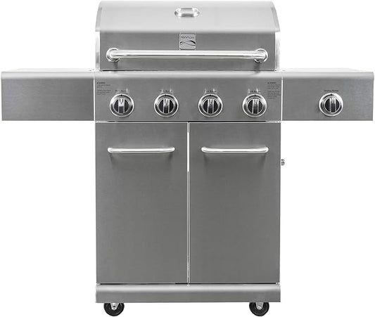 Kenmore 4-Burner BBQ Gas Grill with Searing Side Burner, Stainless Steel Propane Grill, 52,000 BTUs, Cabinet Style, Includes Warming Rack, Electronic Ignition & Stainless Steel Cooking Grates