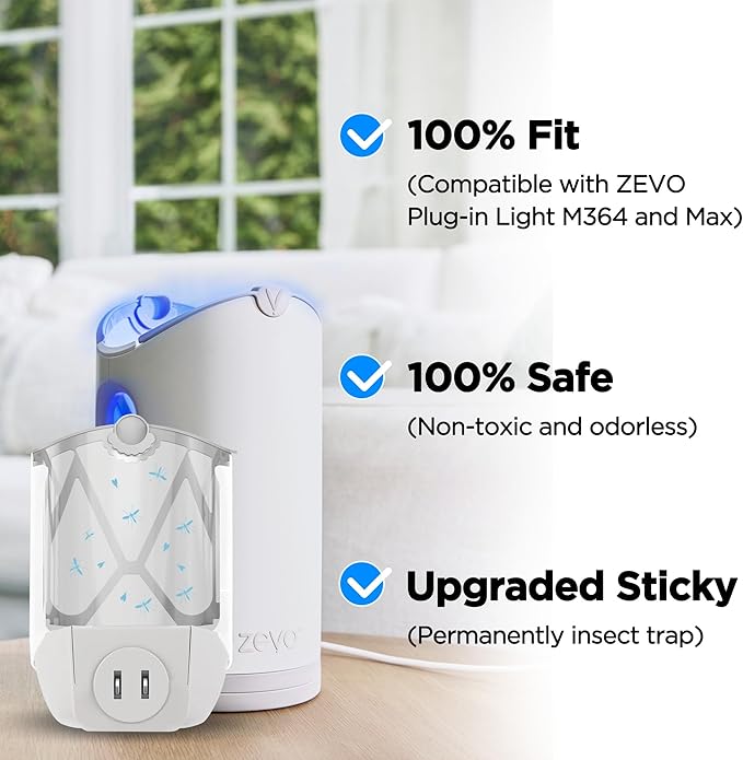 8 Pack Refill Cartridge Kit Replacement Compatible with ZEVO M364 and ZEVO Max Plug-in Light Flying Insect Trap Refill for Indoors Refill Replacement Sticky Pads for Bug Catcher