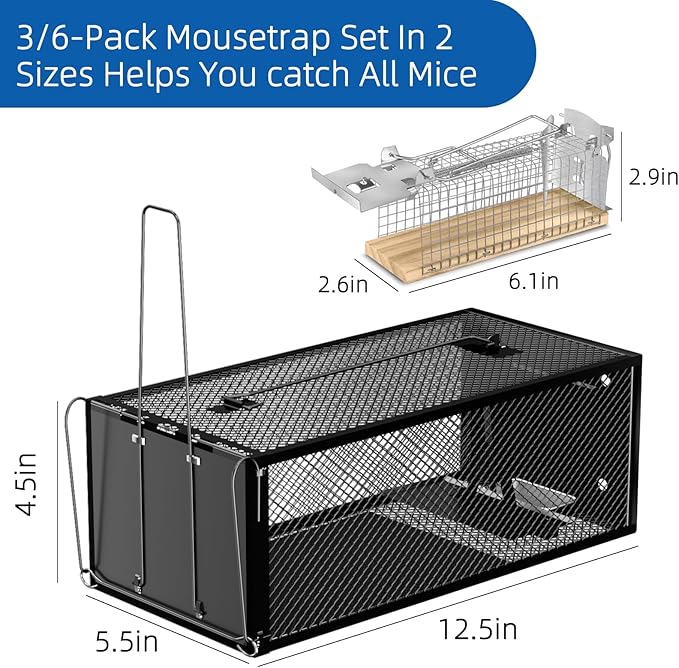 Humane Rat Traps - Large 12.5 Inches Upgraded Mouse Trap for Outdoors & Indoors - Reusable Rat Trap Cage for Mouse and Small Animals - Effective Quick Simple to Use (6-Pack)