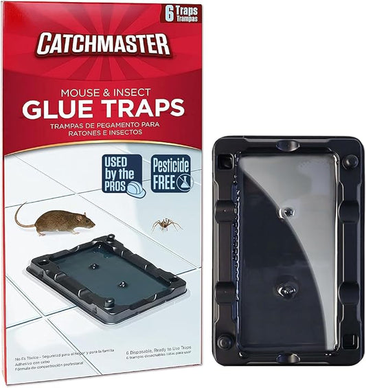 Catchmaster Mouse & Insect Glue Traps 6-Pk, Adhesive Rodent & Bug Catcher, Mouse Traps Indoor for Home, Sticky Glue Boards for Mice and Insects, Pest Control for House & Garage
