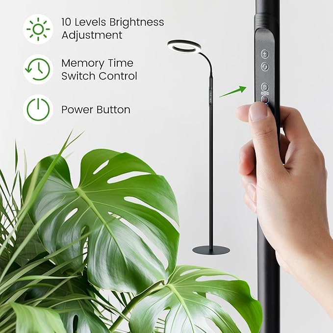 Grow Light for Indoor Plants,Upgrade Controller,Red Blue White Full Spectrum 95 LED Bulbs,60IN Stand Tall, Auto Timer, Stable Base,10 Dimmable Halo Floor Growth Lamp for Large Small Plant
