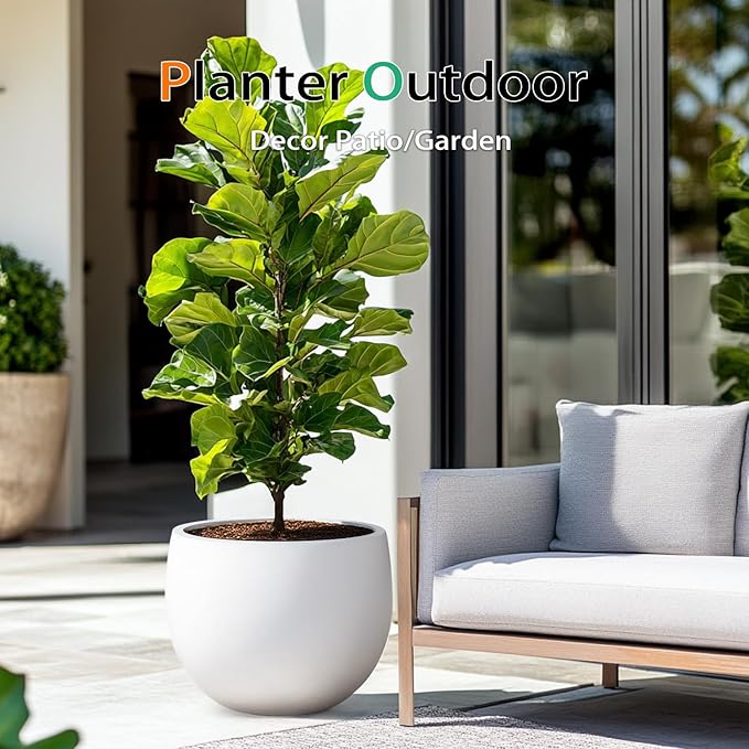 Ball Concrete Planter Outdoor Indoor, Large Tall Cement Plant Pots for Trees Flowers (White, 20 inch)
