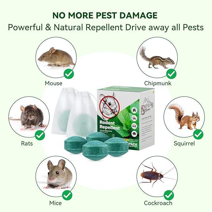 24 Pack Peppermint Mouse Repellent, Effective Against Mice, Rats and Pests, Safe for Pets and Families, Indoor and Outdoor Use