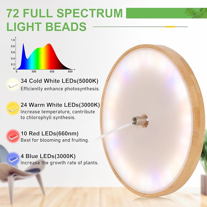 LORDEM Bamboo Grow Light, Full Spectrum LED Plant Grow Light, Height Adjustable Growing Lamp with Auto Timer 4H/8H/12H, 4 Dimmable Levels, Ideal for Large Tall Plants
