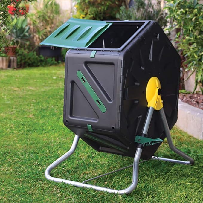 Miracle-Gro Compost Tumbler Single Chamber – Easy-Turn Composter Tumbler Outdoor for Fast Composting – Heavy-Duty Composting Bin with 1 Sliding Door (18.5 Gallon / 70 Liter)