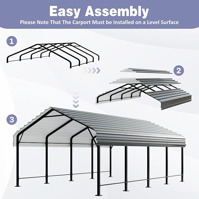 JY QAQA 12 x 20 FT Heavy Duty Metal Carport Canopy with Galvanized Steel Roof, Outdoor Car Tent Metal Garage Shelter for Car, SUV, Trucks and Boats