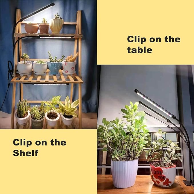 3Head Clip Grow Lights for Indoor Plants, Small Pot Plant Grow Light with 3,9,12 Hr Timer, Full Spectrum Bonsai Grow Light, Bright Plant Growing Lamps