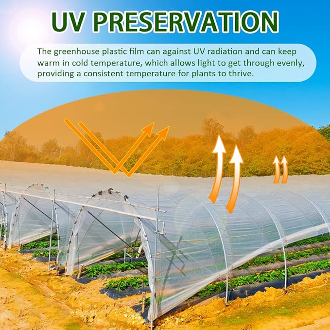 6 mil Greenhouse Plastic Film Sheeting Cover 12 x 26 Ft UV Resistant Clear Polyethylene Film Green House Hoop Farm Plastic Cover for Gardening, Farming, Agriculture