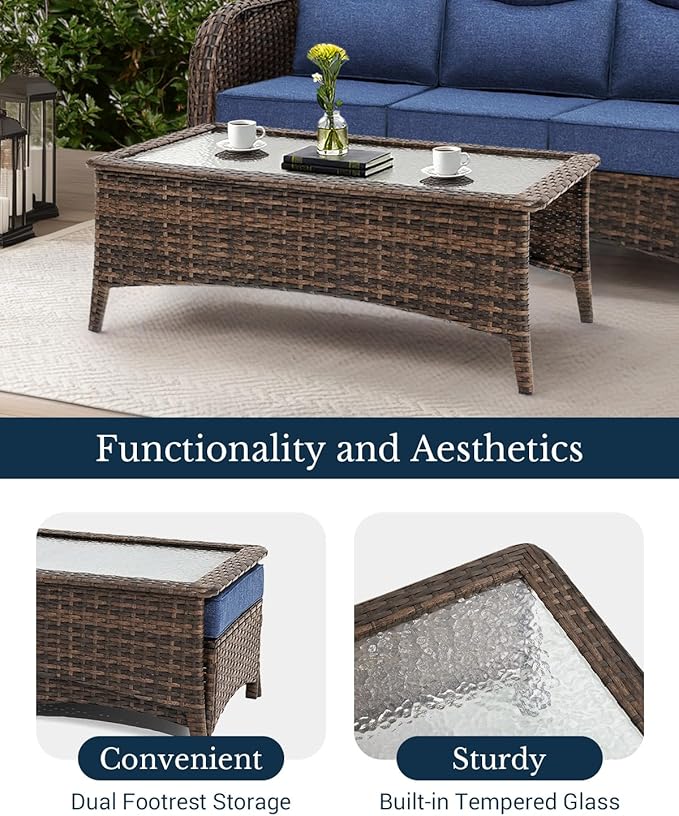 HILLGA Luxury Patio Furniture Set with 6-inch Thick Cushion, Outdoor Couch and High Back Swivel Rocker Patio Chairs, 7PCS Wicker Conversation Set for Deck Yard and Poolside, Beige (V2)
