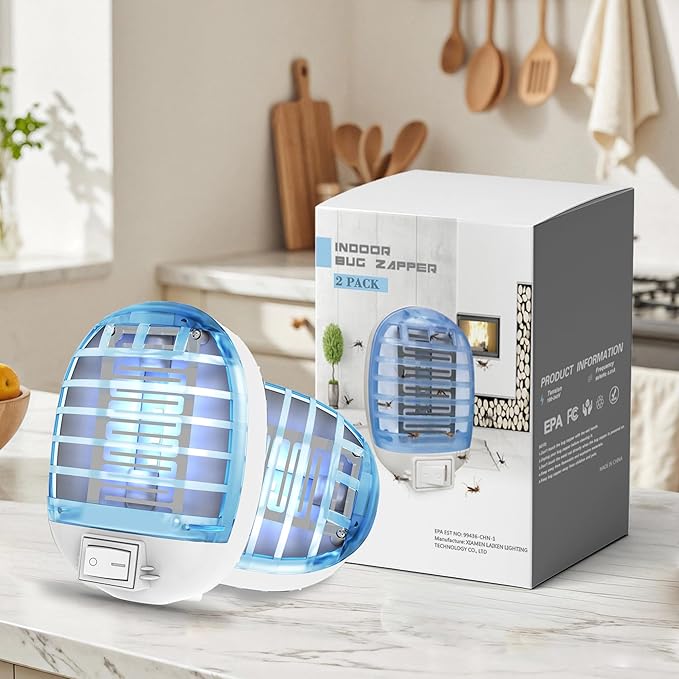 2 Pack Bug Zapper Indoor, Electronic Mosquitoes Killer Zapper with Blue Lights for Living Room, Baby Room, Kitchen, Bedroom(4)