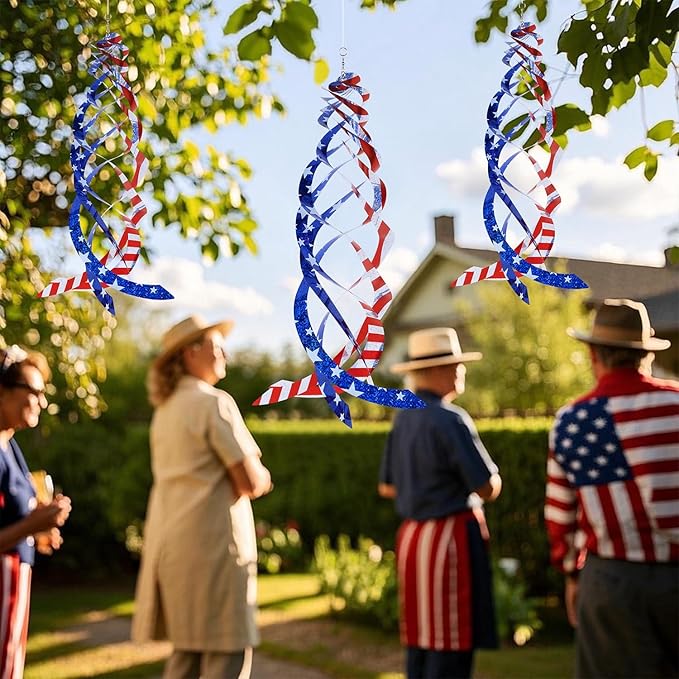 Hausse Patriotic Bird Repellent Spiral Reflectors Mylar Spinner, Hanging American Flags Reflective Bird Deterrent Device for 4th of July Independence Day, Scare Birds & Animal Away, 6 Pack