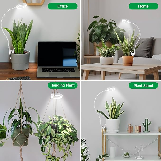 Grow Lights for Indoor Plants, Full Spectrum Clip on Plant Lights for Indoor Growing, White Halo Grow Lamp 3 Pack with 360° Gooseneck, 6/12/16H Timer, 3 Light Modes, 5 Dimmable