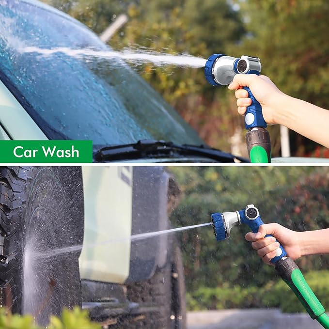 RESTMO Heavy Duty Hose Nozzle, Metal Garden Water Hose Sprayer with 7 Watering Patterns, Thumb Control, On Off Valve, High Pressure Nozzle Sprayer for Watering Plants, Car and Pet Washing, Blue