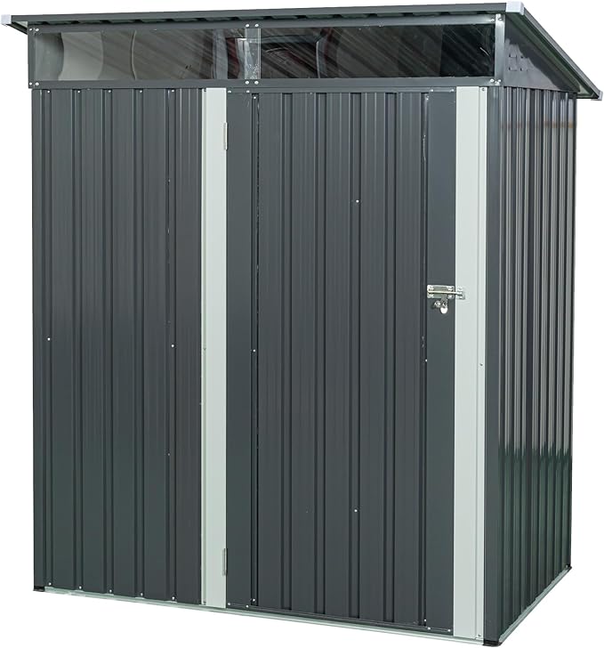 Sheds & Outdoor Storage 5ft x 3ft Metal Storage Shed with Transparent Plate, Hinged Door Design Small Garden Tool Storage Cabinet for Backyard, Patio, Poolside, Gray
