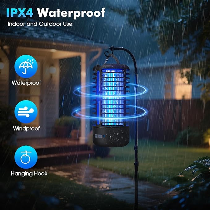 Rechargeable Bug Zapper, Portable Electric Mosquito Killer for Indoor & Outdoor Fly Trap for Camping, Patio, Garden, Kitchen, and Porch(1 Pack, Black)